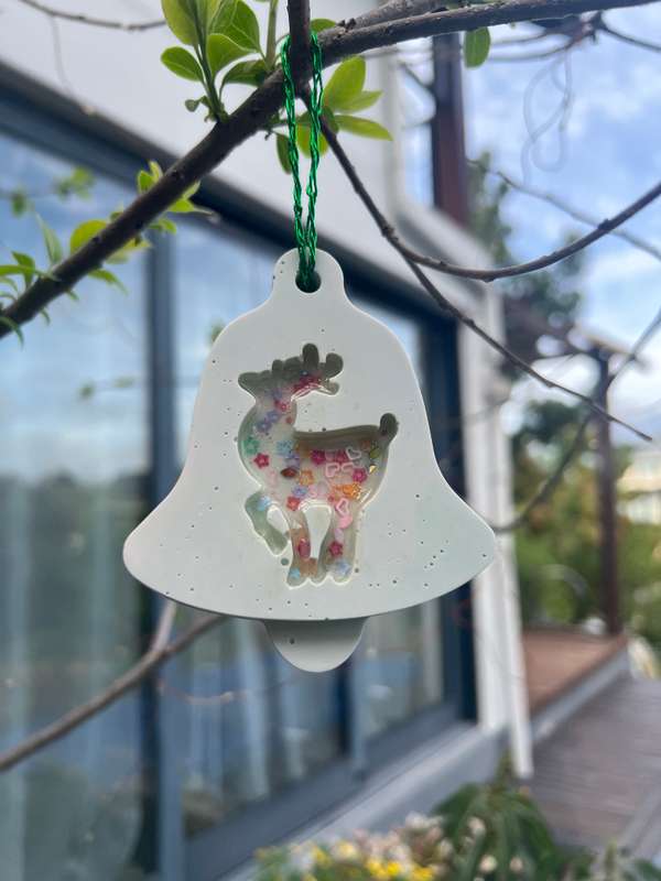 Christmas Bell Ornament with carved Deer