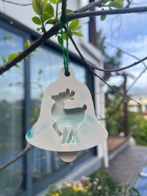 Christmas Bell Ornament with carved Deer