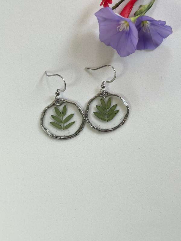 Petite Leaf in silver Frame Resin Jewelry