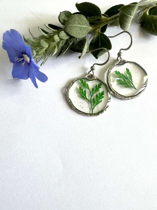 Petite Leaf in silver Frame Resin Jewelry