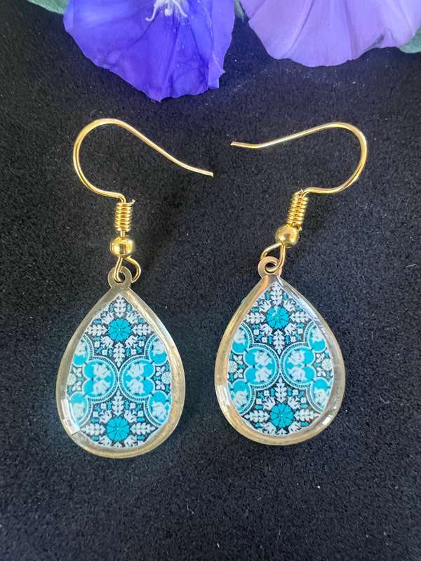 Double Sided Blue Paisley earrings