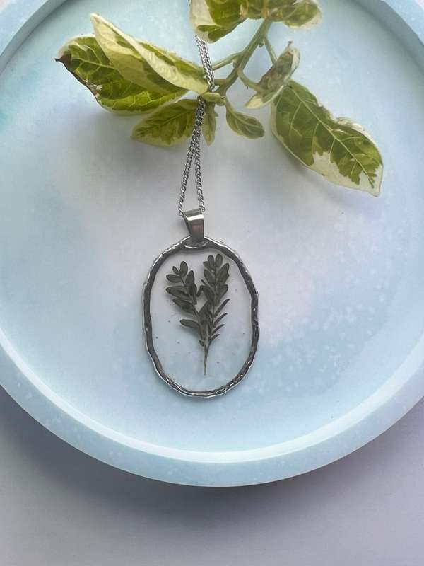 Petite Leaf in silver Frame Resin Jewelry