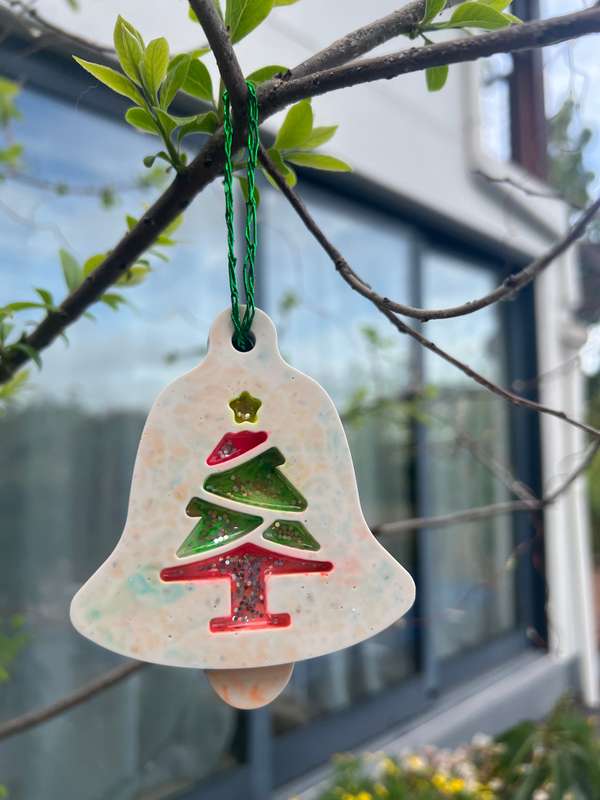 Christmas Bell Ornament with carved Christmas Tree