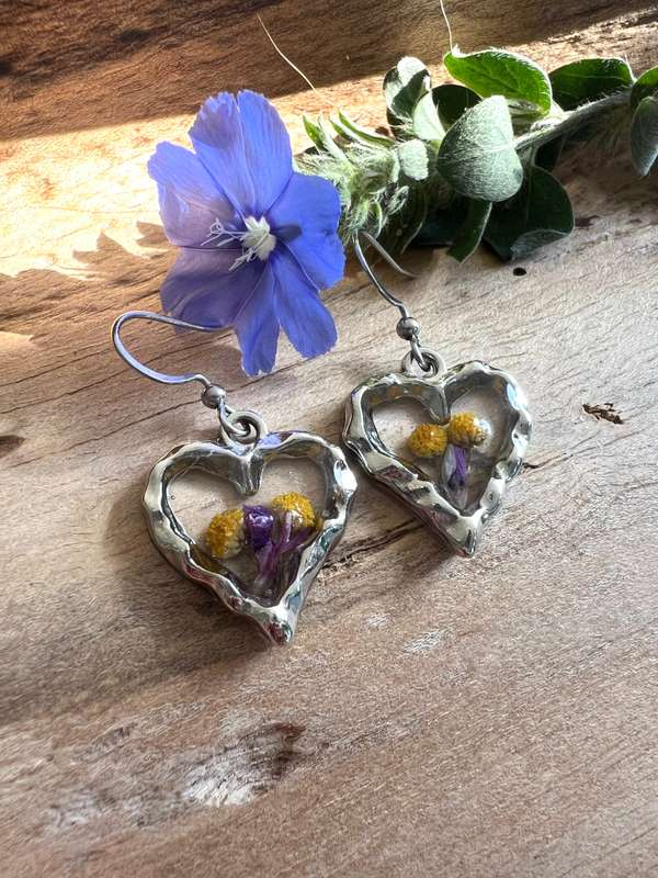 Tiny Spiky Purple Gorse Fynbos in Dainty Heart Frame