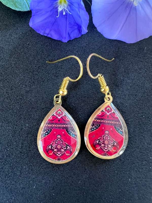 Double Sided Red Paisley earrings