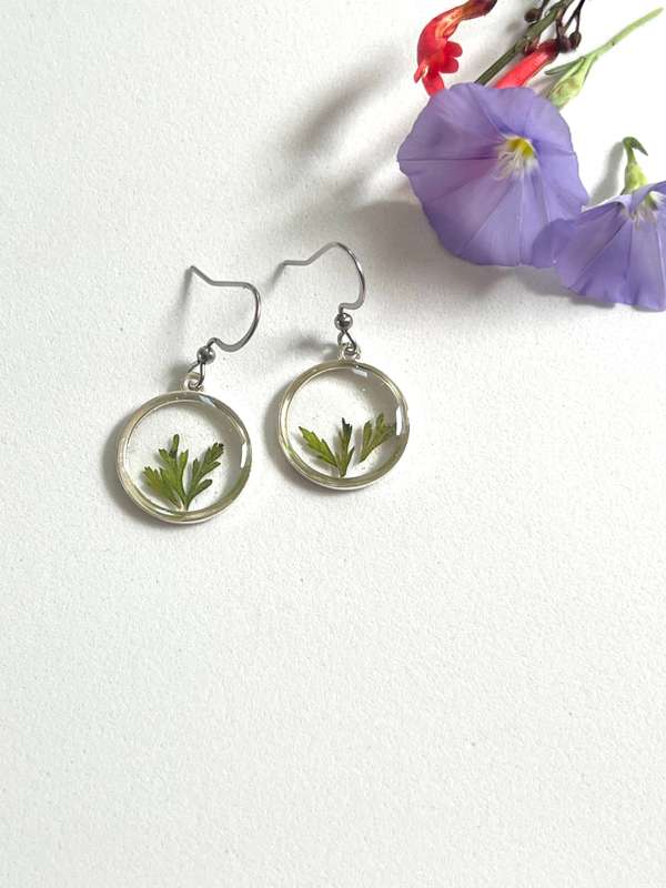 Petite Leaf in silver Frame Resin Jewelry