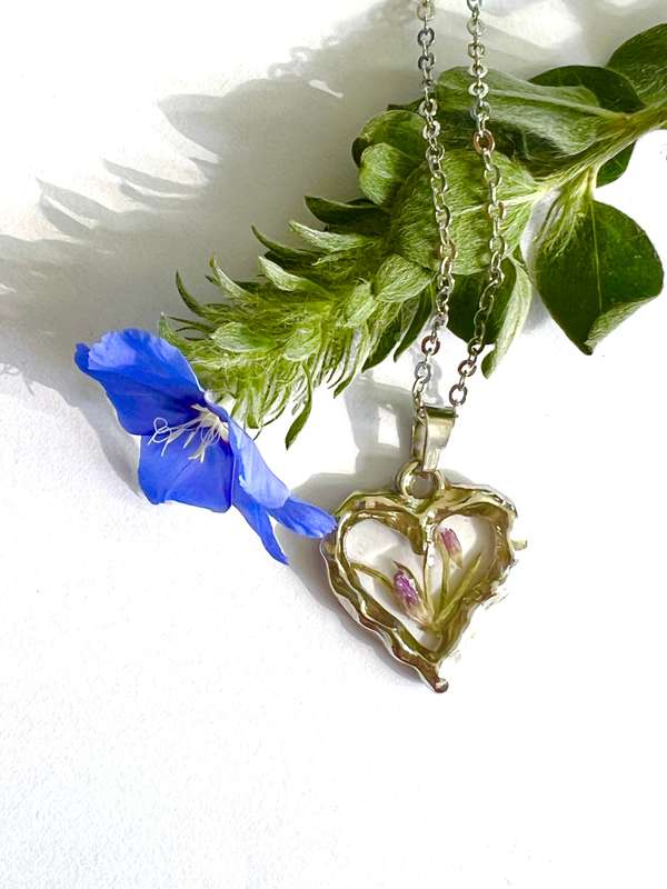 Tiny Spiky Purple Gorse Fynbos in Dainty Heart Frame