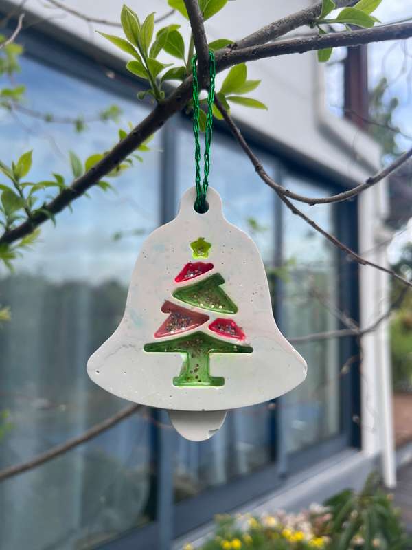 Christmas Bell Ornament with carved Christmas Tree