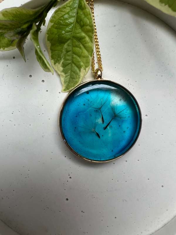 Real Dandelion Framed in Water drop effect Resin jewelry