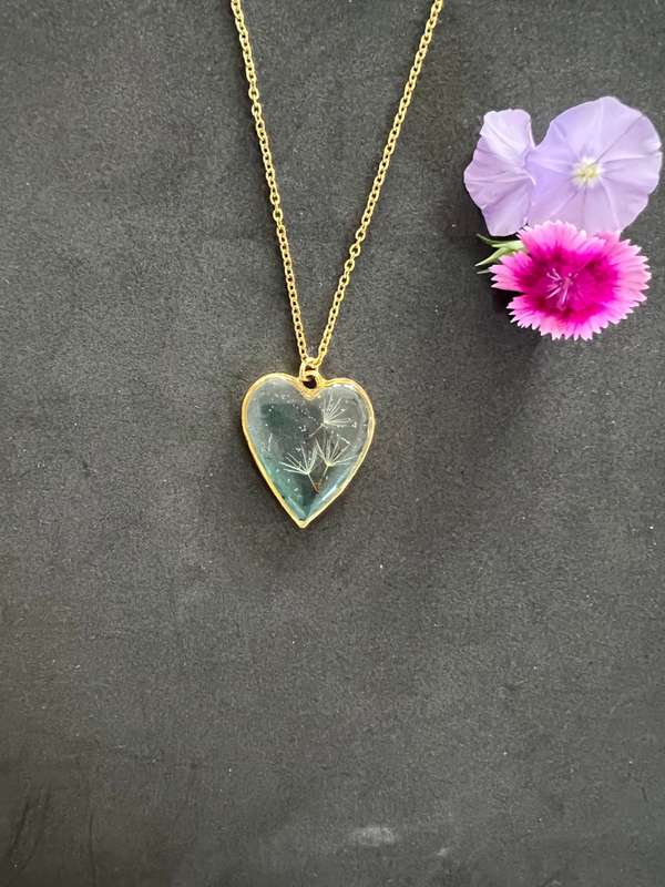 Real Dandelion Framed in Water drop effect Resin jewelry