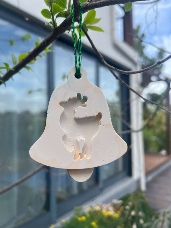 Christmas Bell Ornament with carved Deer