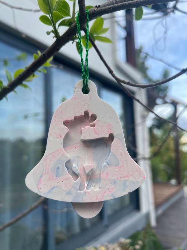 Christmas Bell Ornament with carved Deer
