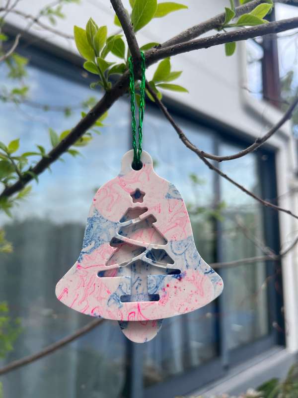 Christmas Bell Ornament with carved Christmas Tree