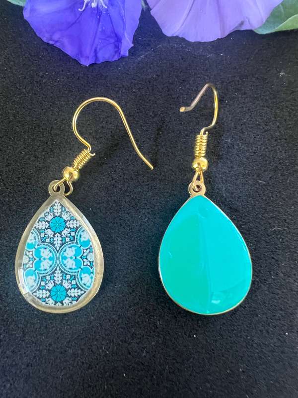 Double Sided Blue Paisley earrings