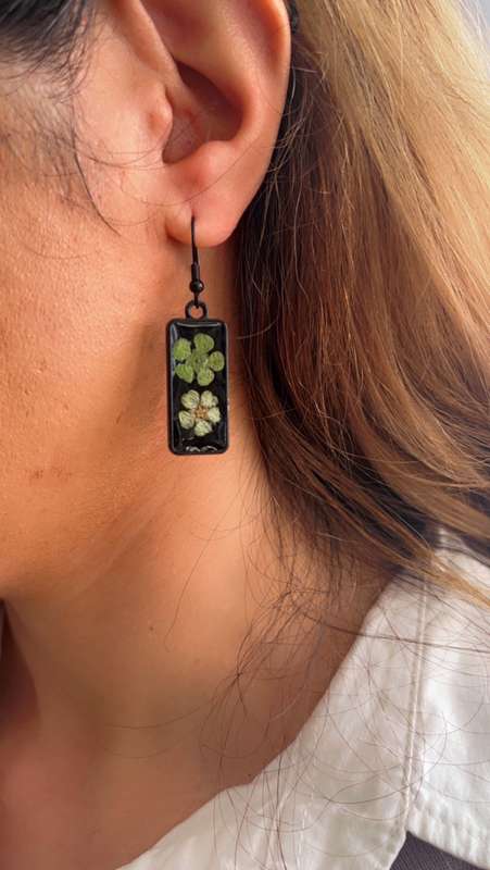 Fynbos Blast Black Rectangle Resin Earrings