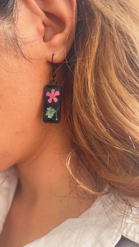 Fynbos Blast Black Rectangle Resin Earrings
