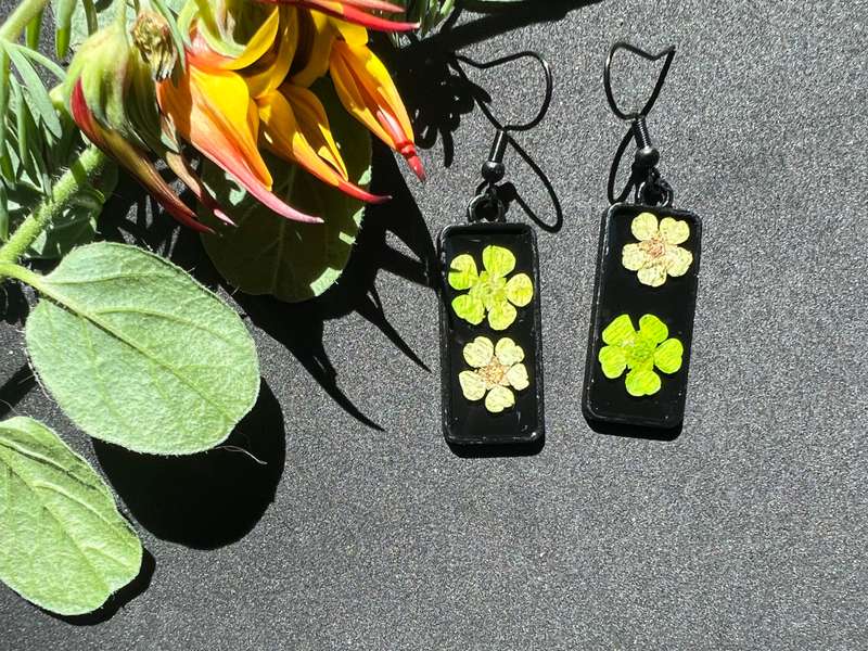 Fynbos Blast Black Rectangle Resin Earrings