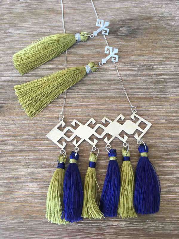 Qashqai Silver Set With Metallic Gold& Perisna Night Silk Tassels