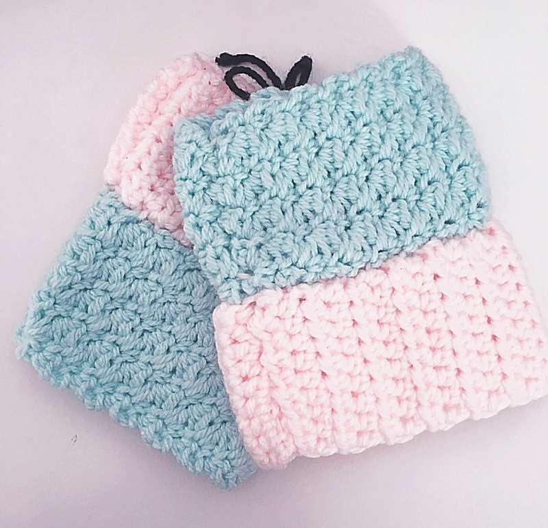 Hand-knitted Boot Cuffs In Blue& White