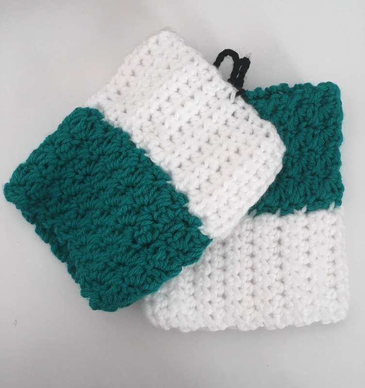 Hand-knitted Boot Cuffs In Green& White