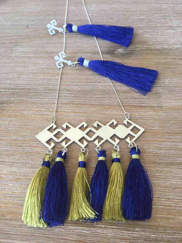 Qashqai Silver Set With Persian& Metallic Gold Night Silk Tassels