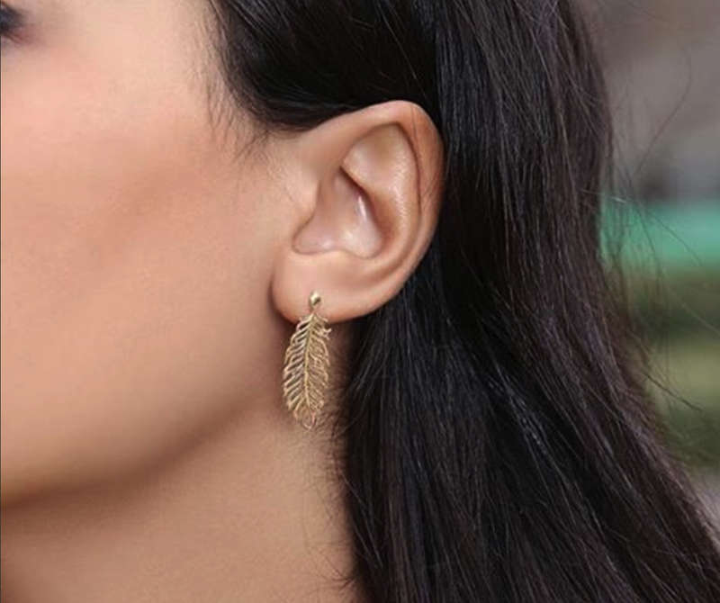 Gold Feather Earrings