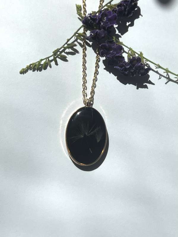 Real Dandelion Necklace in Black Setting Resin jewellery