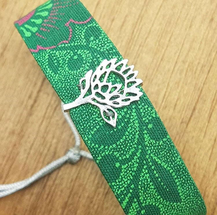 Sterling silver protea shweshwe bracelet