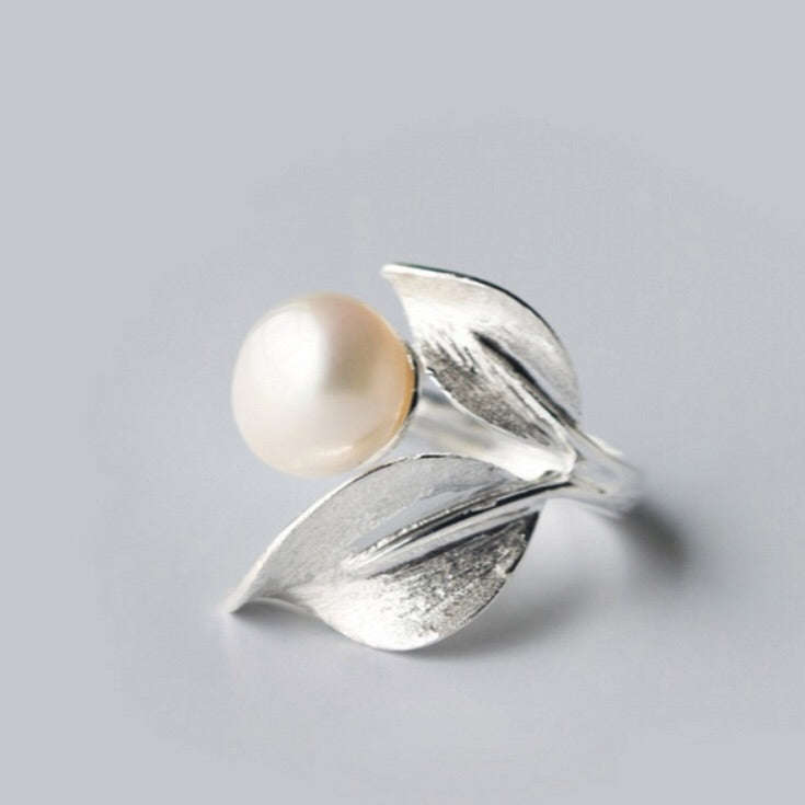 Sterling Silver Plated and Pearl Adjustable Ring