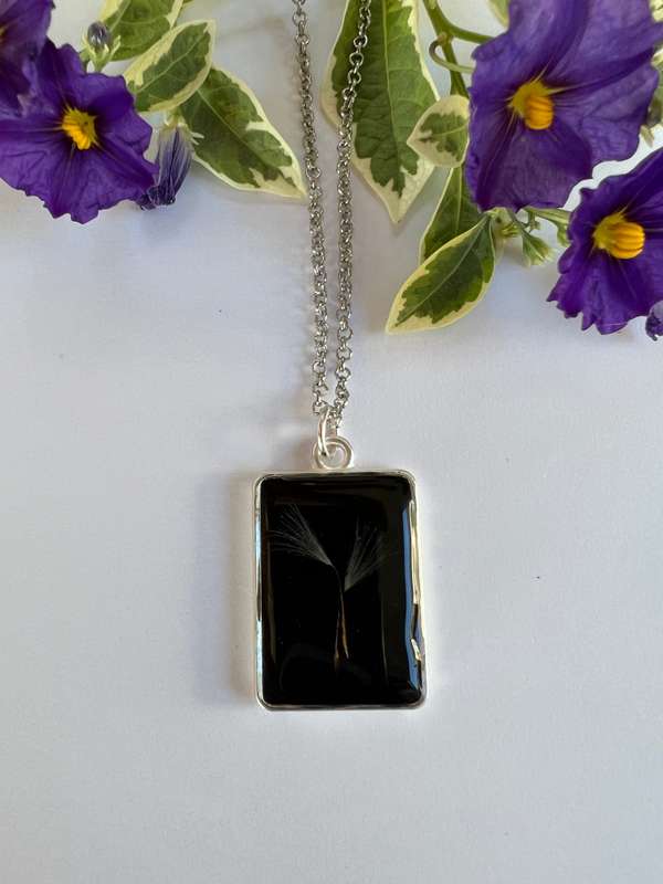 Real Dandelion Necklace in Black Setting Resin jewellery