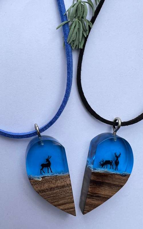 Love Deer heart shape resin and wood