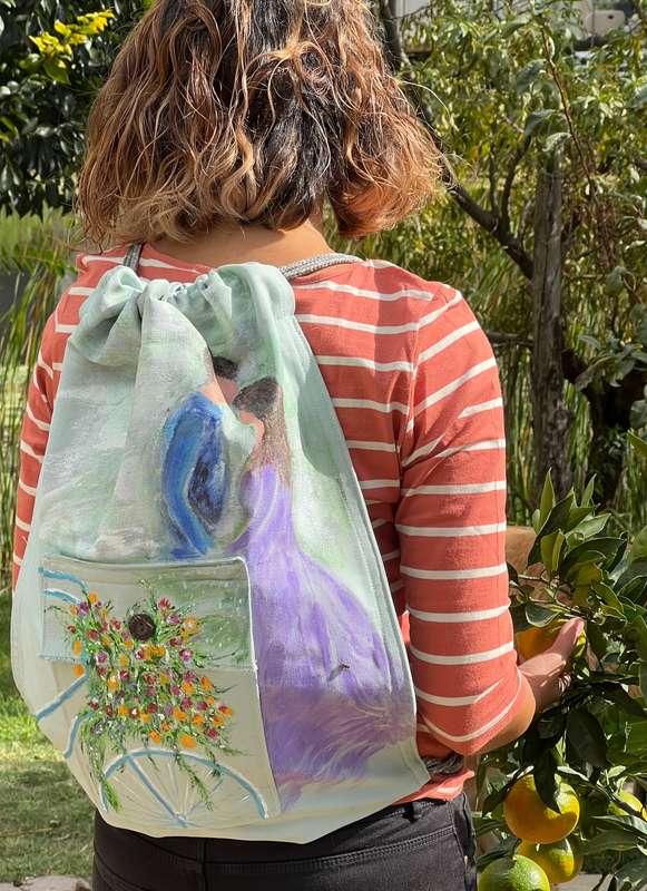 Flower Basket Hand Painted Cotton Bag