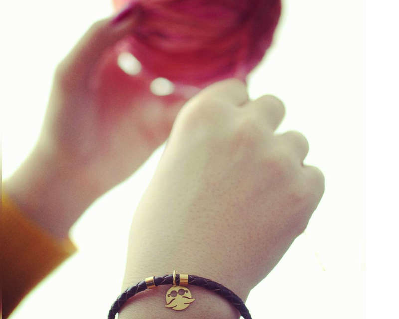 Leather Bracelet with Gold Pendant