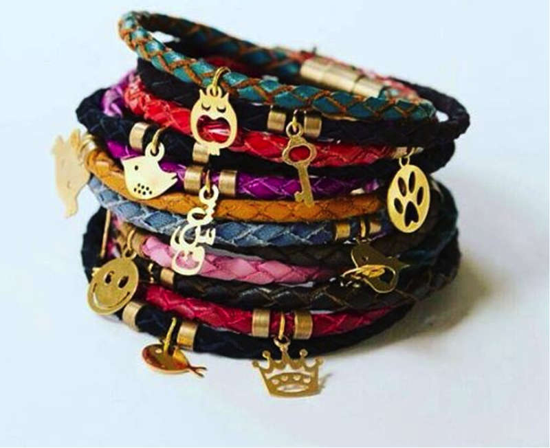 Leather Bracelet with Gold Pendant