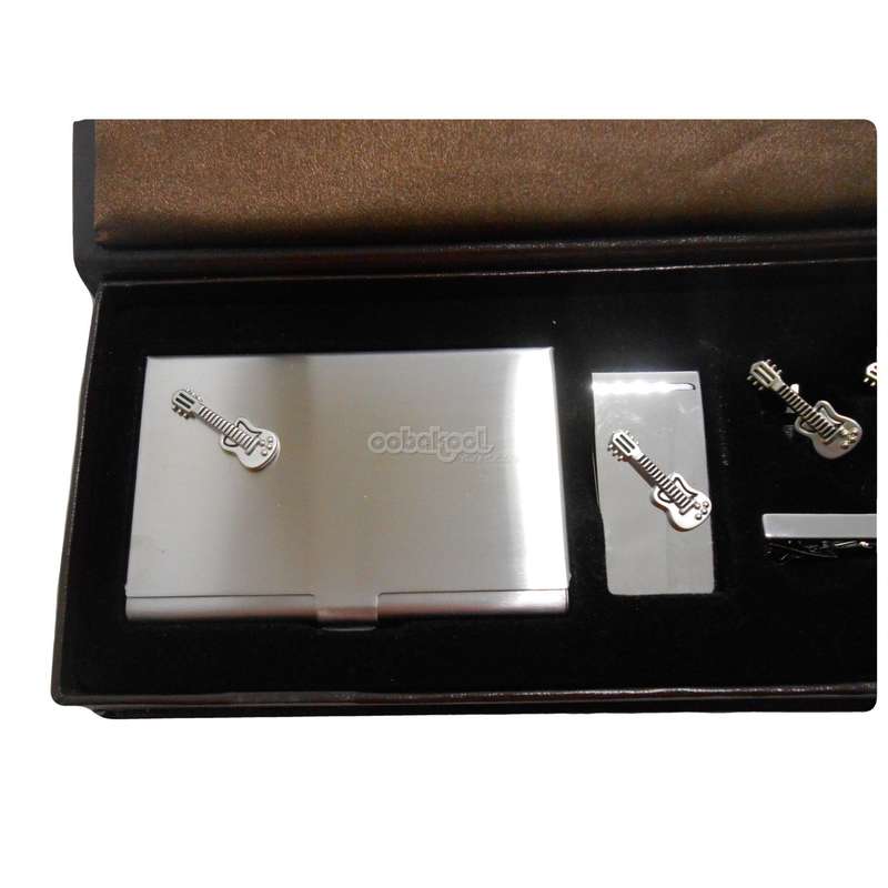 The Stylish Man Gift Set / Card Holder, Money Clip, Tie Clip & Cuff Links / Stainless Steel Guita...