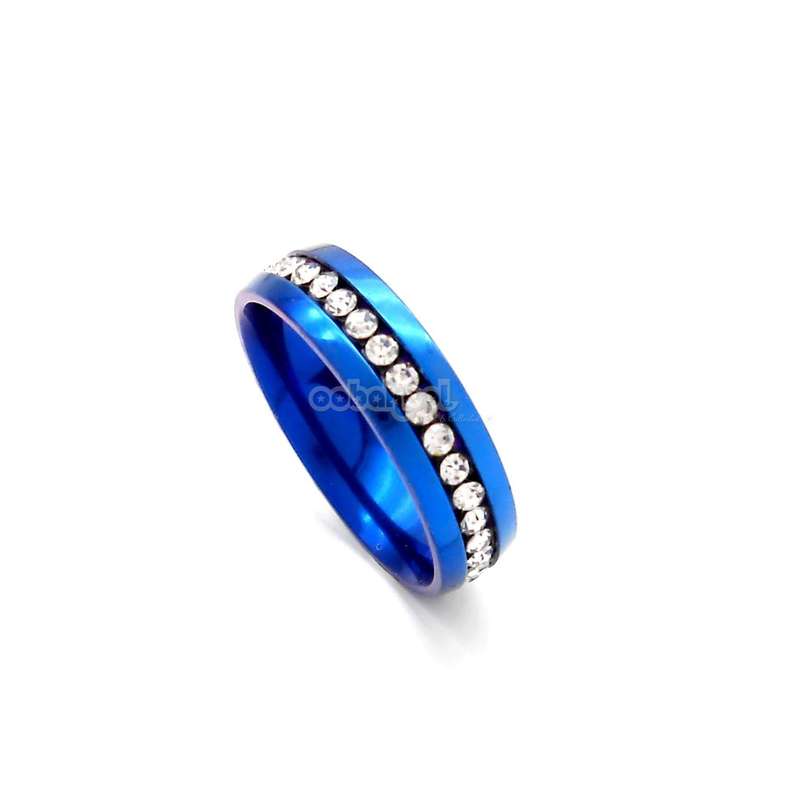 Commitment Ring / Midnight Blue With Diamante Inlay / Alloy Steel / Size 10