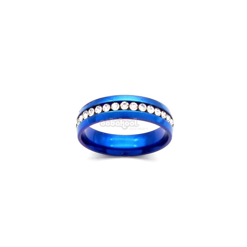 Commitment Ring / Midnight Blue With Diamante Inlay / Alloy Steel / Size 10