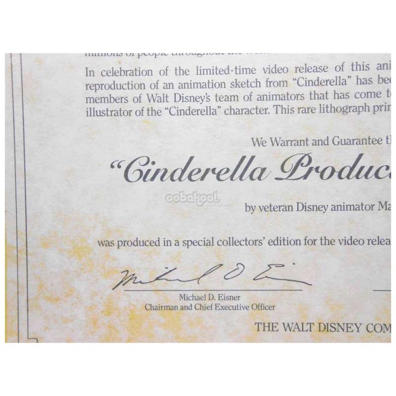 Disney / Cinderella / Marc Davis 1988 Production Sketch / Certificate Of Authenticity
