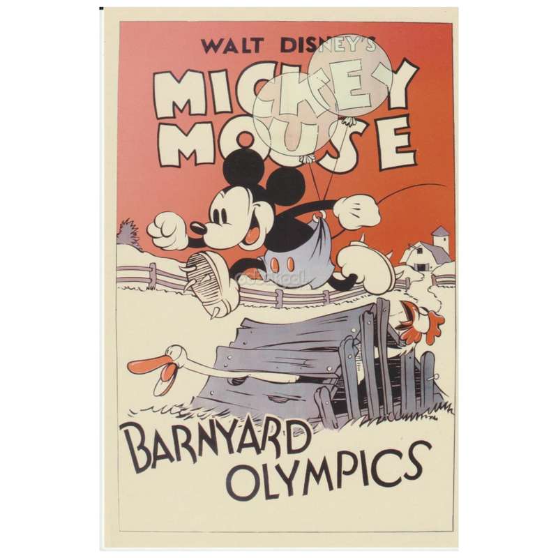 Disney / Mickey Mouse / "Barnyard Olympics" 1930'S Movie Poster Postcard / Limited Edition