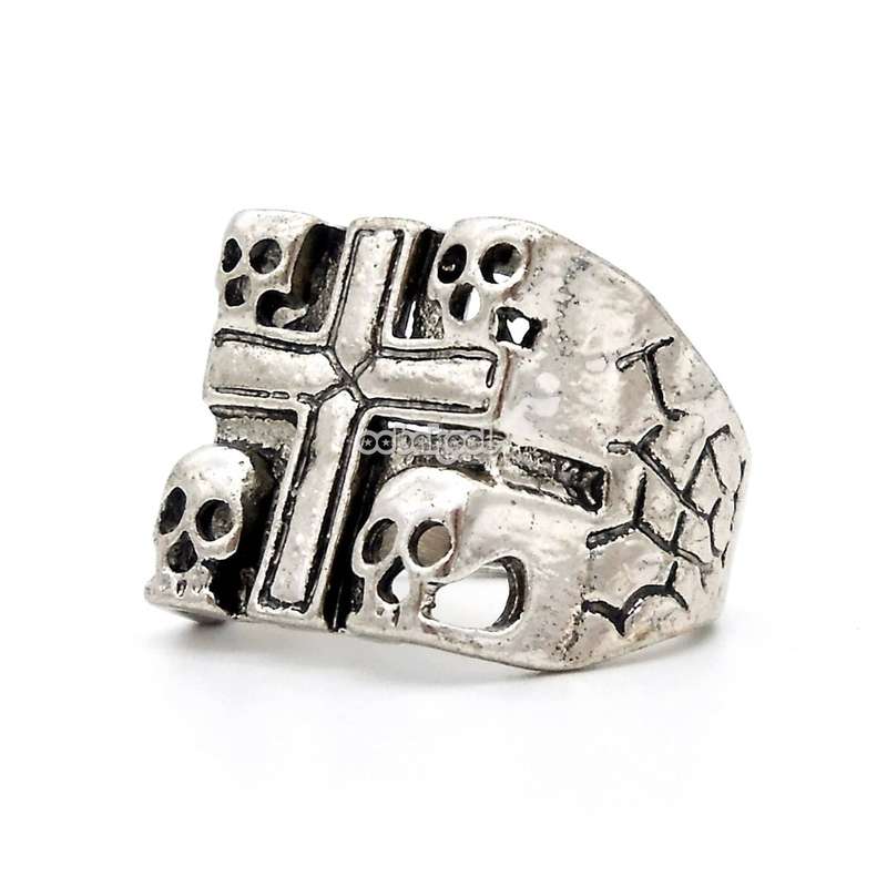 Four Skulls Crucifix / Skull Ring / Stainless Steel - Size 11