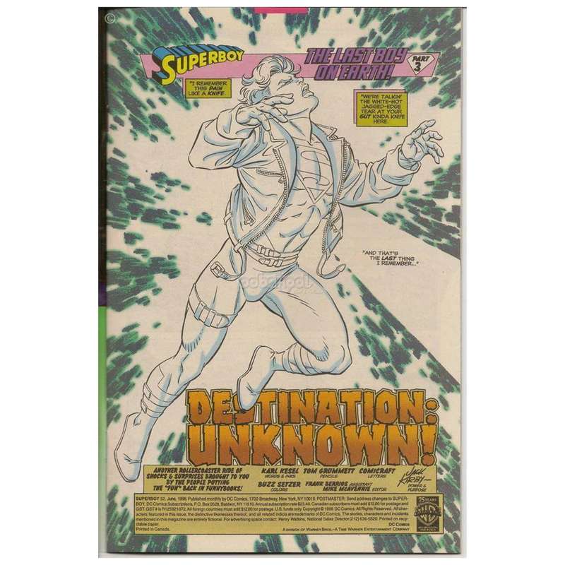 Superboy "Last Boy On Earth" Part 3 of 4 Destination Unknown! DC#52 June 1998 Vintage Comic Book