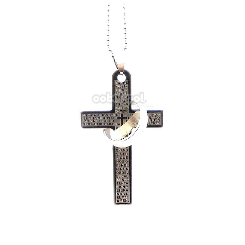 The Lords Pray / Christian Cross / Spanish Pray & Commitment Ring / Stainless Steel Neck... - Silver