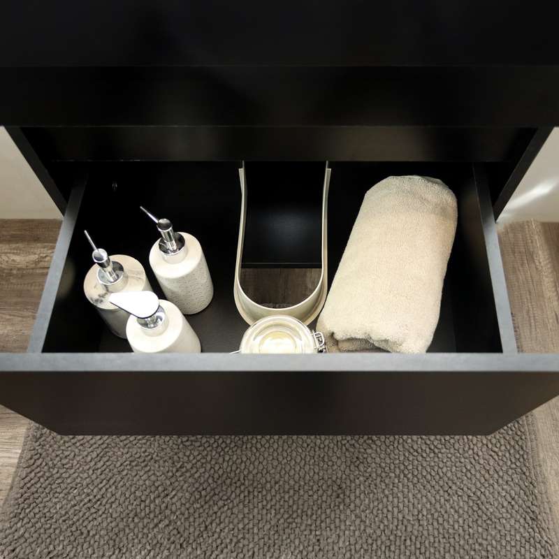 Stylo Floating Vanity Cabinet with White Ceramic Basin | All Black