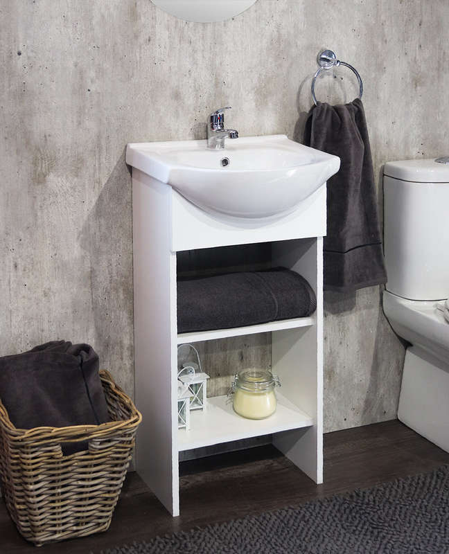 Denver Bathroom Furniture | Aperto Open Shelf Bathroom Vanity Cabinet | White finish | Floor Stan...