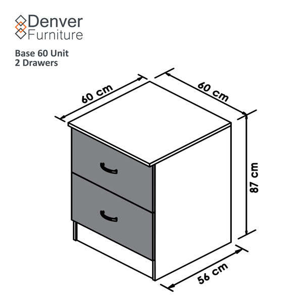 Denver Modular  Base 600 2 Drawer White
