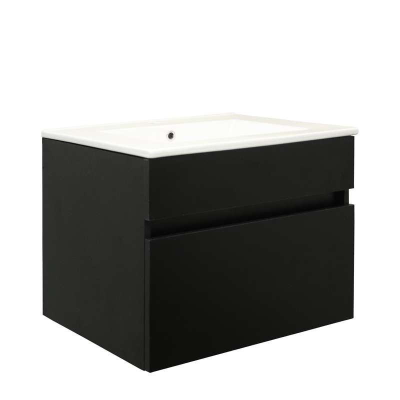 Stylo Floating Vanity Cabinet with White Ceramic Basin | All Black