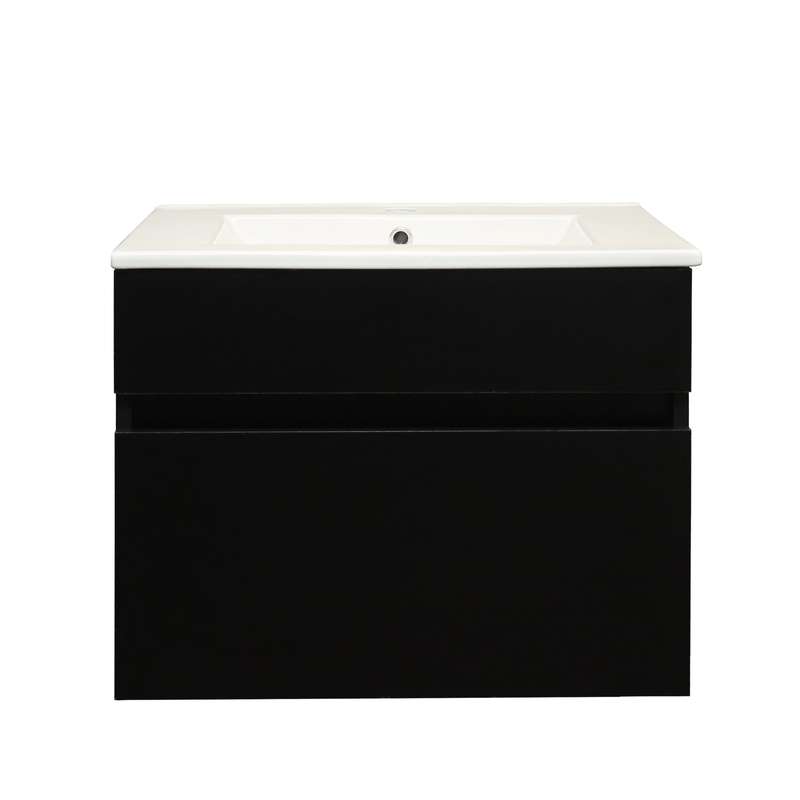 Stylo Floating Vanity Cabinet with White Ceramic Basin | All Black