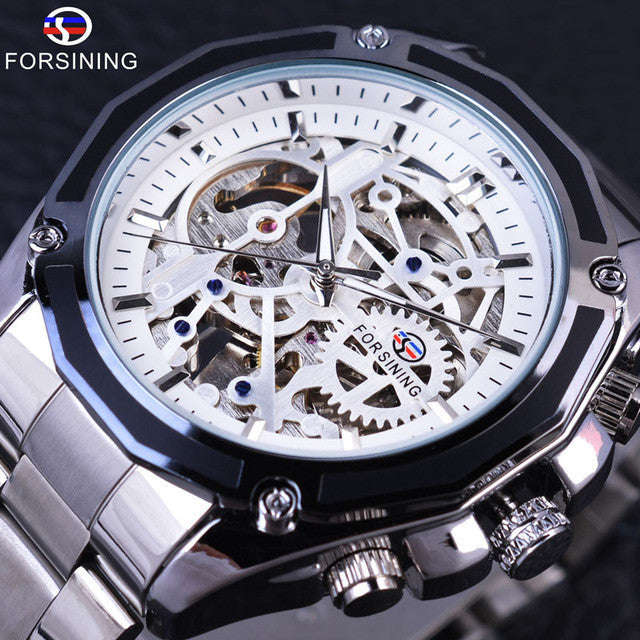 Forsining Transparent Stainless Steel Men's Watch - White