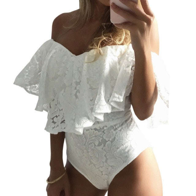 Ruffles Lace Bodysuit - White / M