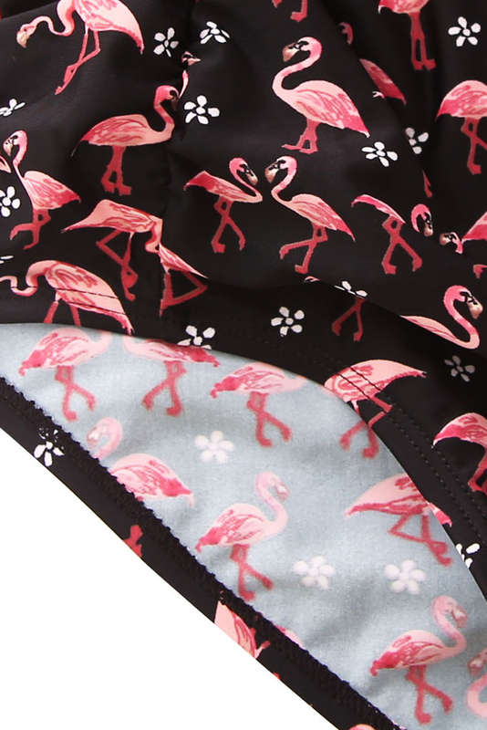 Waterfowl Print Black Retro High Waist 2 Pieces Swimsuit - as shown / (US 14-16)XL